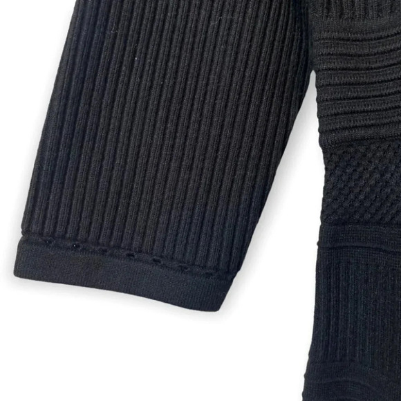 Eliza J Black Ribbed  & Perforated Long Sleeve Knit Dress - Picture 6 of 12